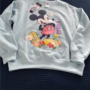 Disney Mickey Mouse Pastel Blue Flower Sweatshirt